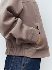 Grey Suedette Bomber Jacket - Image 5 of 8
