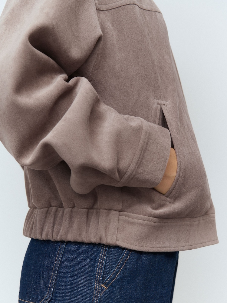 Grey Suedette Bomber Jacket - Image 5 of 8
