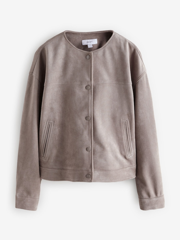 Grey Suedette Bomber Jacket - Image 6 of 8