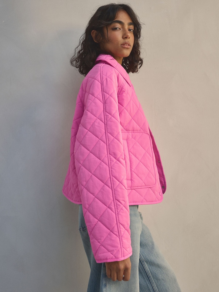 Pink Short Quilted Collared Jacket - Image 1 of 9