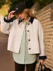 Stone Contrast Collar Cropped Trench Coat - Image 1 of 6