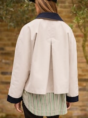 Stone Contrast Collar Cropped Trench Coat - Image 2 of 6