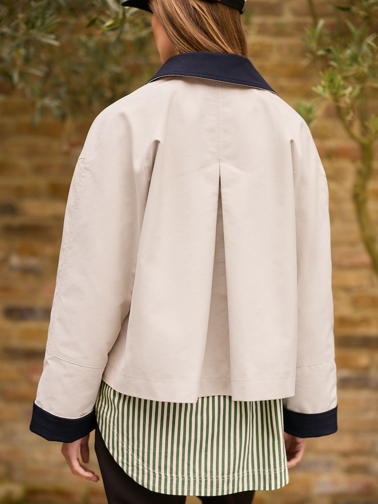 Stone Contrast Collar Cropped Trench Coat - Image 2 of 6