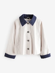 Stone Contrast Collar Cropped Trench Coat - Image 4 of 6