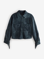 Bleumarin albastru - Jachetă boho cu franjuri din imitație de piele întoarsă - Imaginea 5 din 8