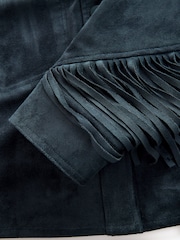 Bleumarin albastru - Jachetă boho cu franjuri din imitație de piele întoarsă - Imaginea 7 din 8