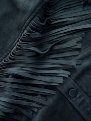 Bleumarin albastru - Jachetă boho cu franjuri din imitație de piele întoarsă - Imaginea 8 din 8