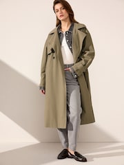 Khaki Green Shower Resistant Trench Coat - Image 1 of 8