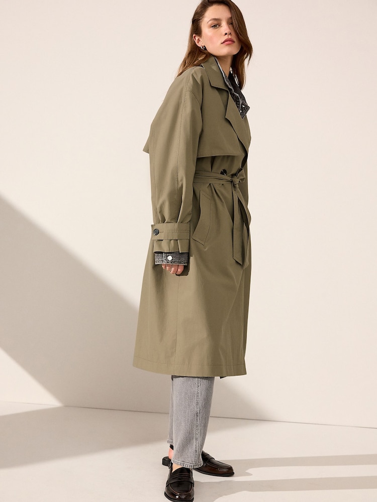 Khaki Green Shower Resistant Trench Coat - Image 3 of 8