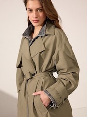 Khaki Green Shower Resistant Trench Coat - Image 4 of 8