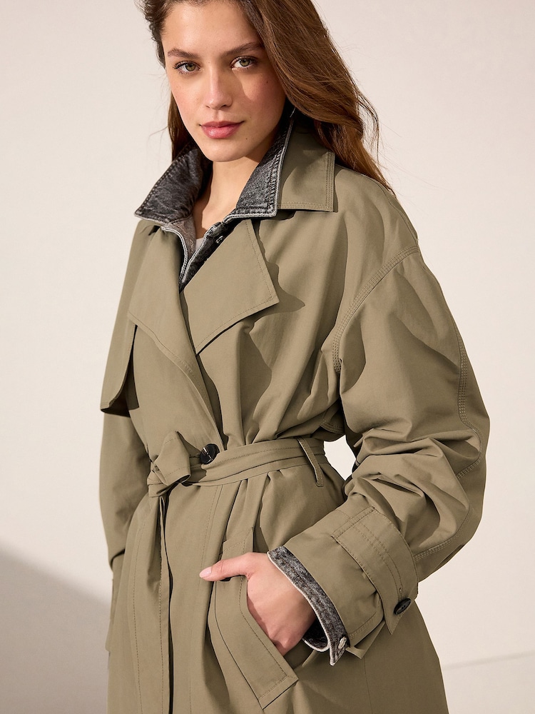 Khaki Green Shower Resistant Trench Coat - Image 4 of 8