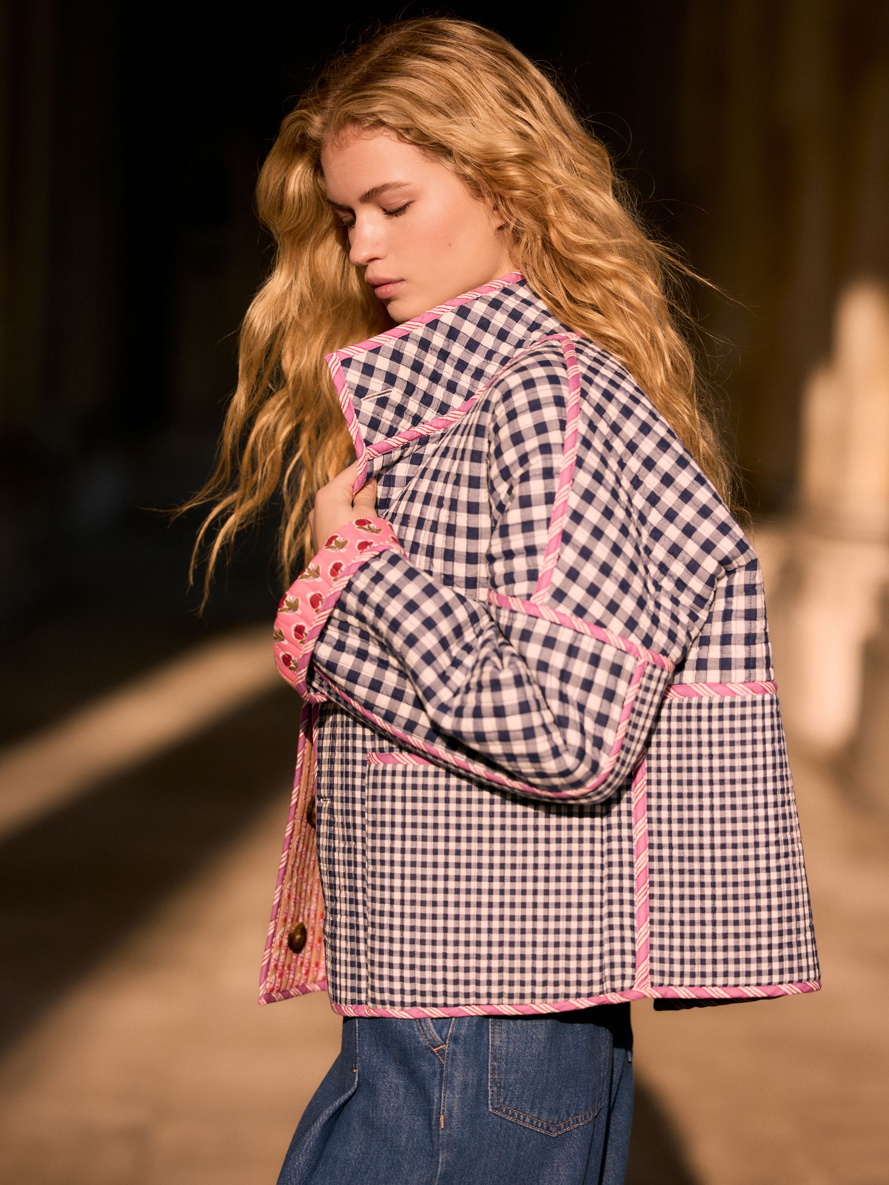 Buy Floral Gingham Print Quilted Reversible Printed Jacket