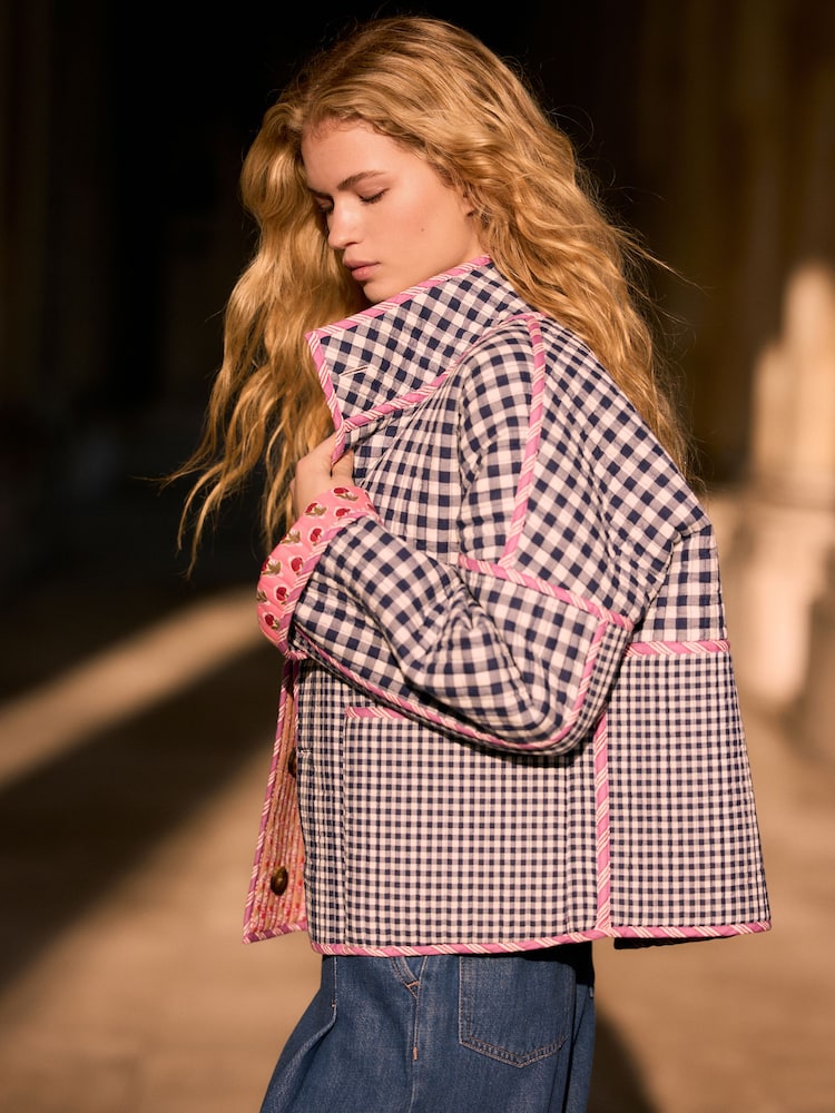 Floral Gingham Print Quilted Reversible Printed Jacket - Image 4 of 9