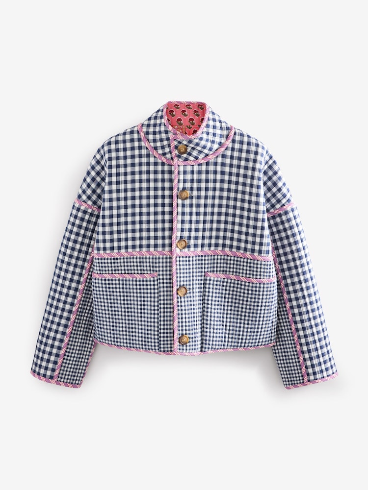 Floral Gingham Print Quilted Reversible Printed Jacket - Image 7 of 9