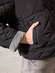 Black Short Quilted Collared Jacket - Image 5 of 8