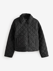 Black Short Quilted Collared Jacket - Image 6 of 8
