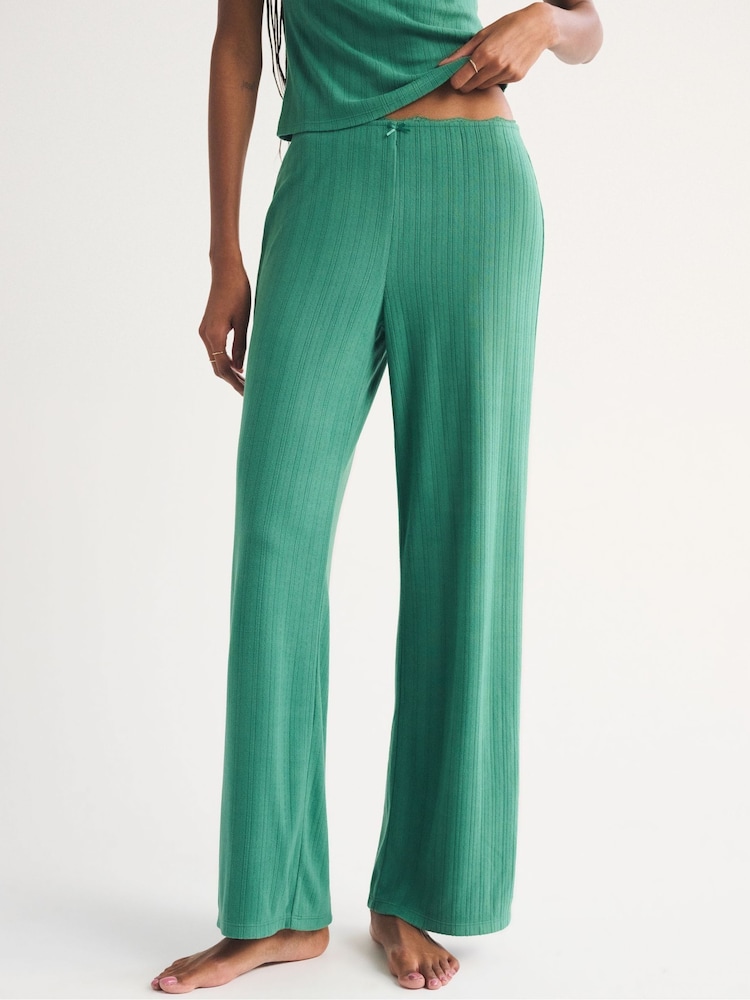 Abercrombie & Fitch Green Pointelle Check Wide Leg Trousers - Image 1 of 6