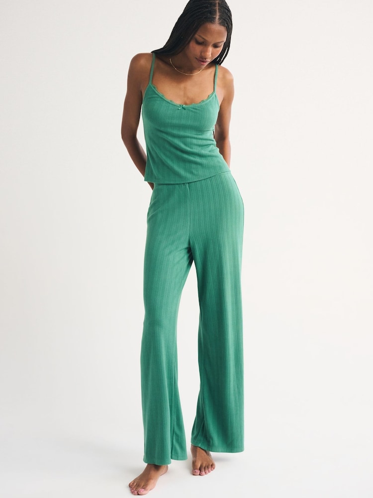 Abercrombie & Fitch Green Pointelle Check Wide Leg Trousers - Image 2 of 6