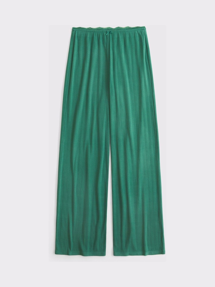 Abercrombie & Fitch Green Pointelle Check Wide Leg Trousers - Image 6 of 6