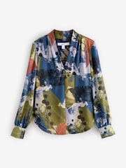 Navy Floral Print Long Sleeve V-Neck Blouse - Image 6 of 8