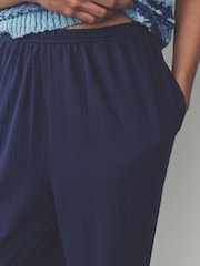 Indigo Blue Textured Jersey Stripe Wide Leg Trousers - Image 4 of 7