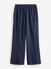 Indigo Blue Textured Jersey Stripe Wide Leg Trousers - Image 5 of 7