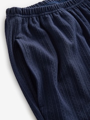Indigo Blue Textured Jersey Stripe Wide Leg Trousers - Image 7 of 7
