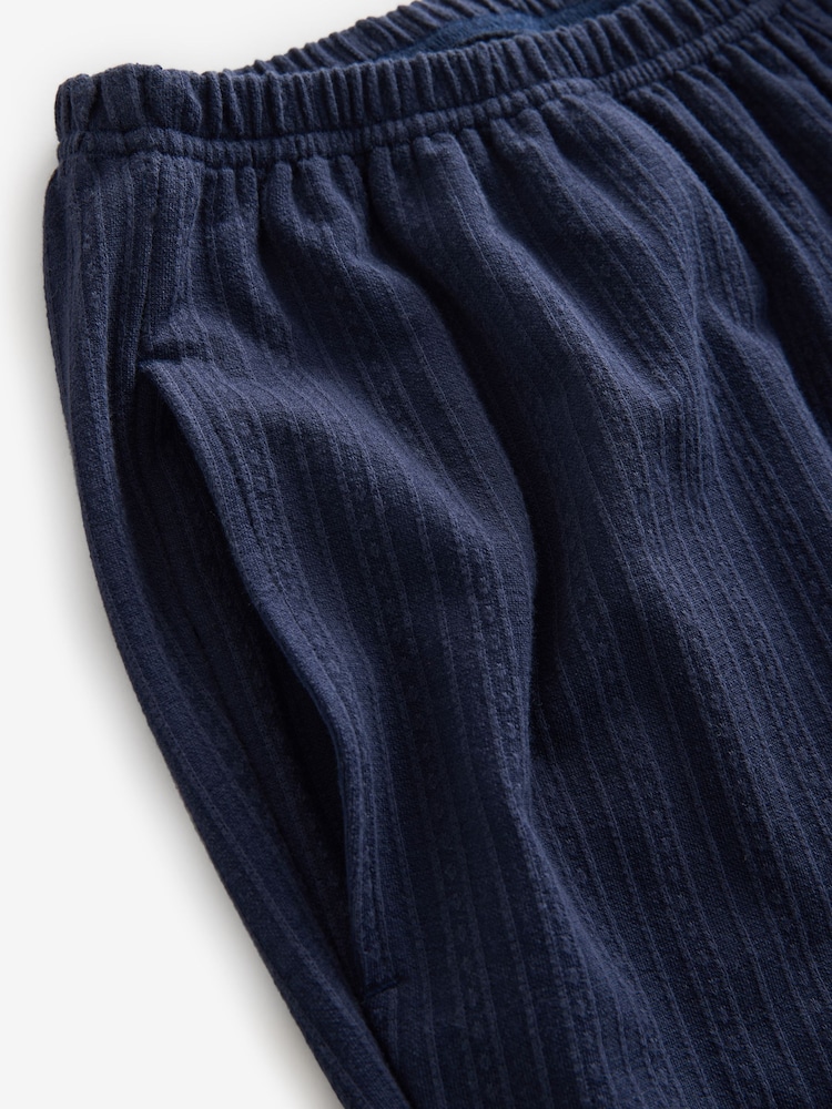Indigo Blue Textured Jersey Stripe Wide Leg Trousers - Image 7 of 7