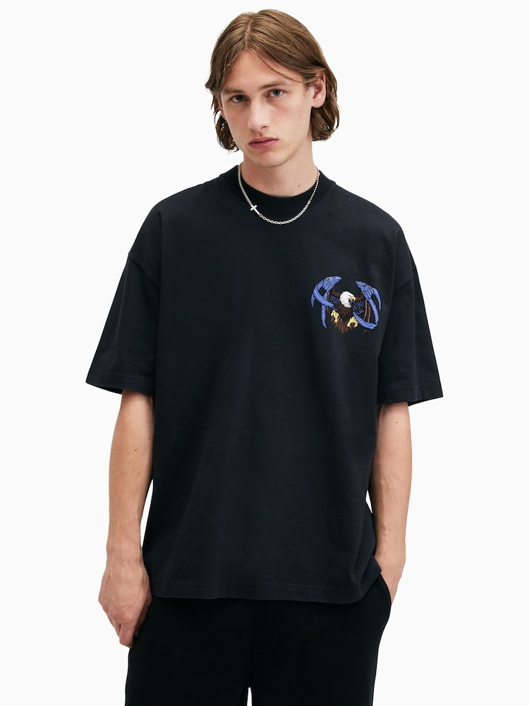 AllSaints Black Soarer Short Sleeve Crew T-Shirt - Image 1 of 9