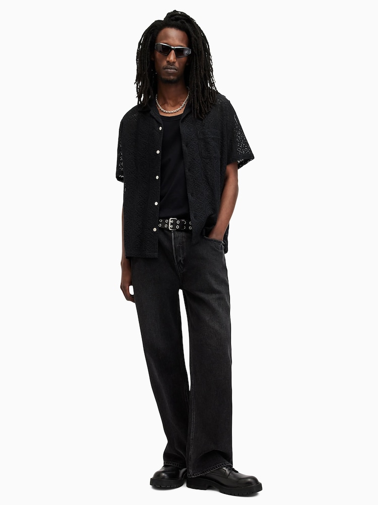 AllSaints Black Harden Short Sleeve Shirt - Image 4 of 6