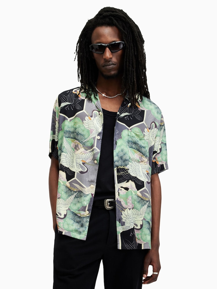 AllSaints Grey Naga Shortsleeve Shirt - Image 1 of 6