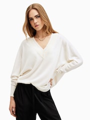 AllSaints White Bern V-Neck Jumper - Image 1 of 7
