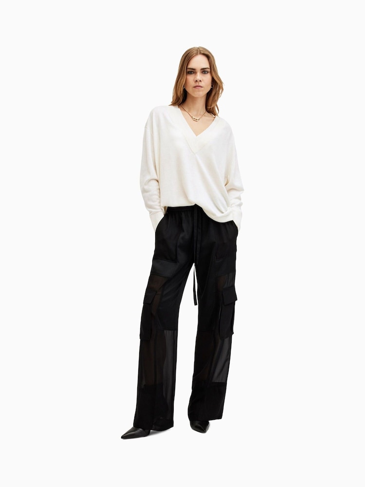 AllSaints White Bern V-Neck Jumper - Image 2 of 7