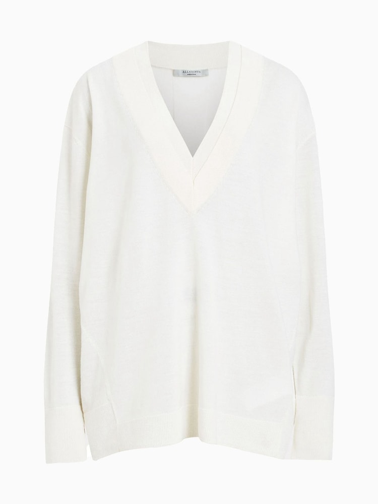 AllSaints White Bern V-Neck Jumper - Image 7 of 7