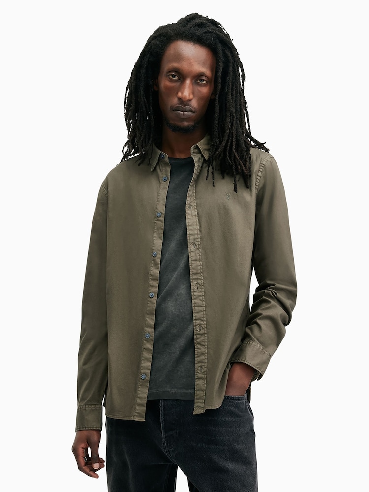 AllSaints Brown Hawthorne Longsleeve Shirt - Image 1 of 6