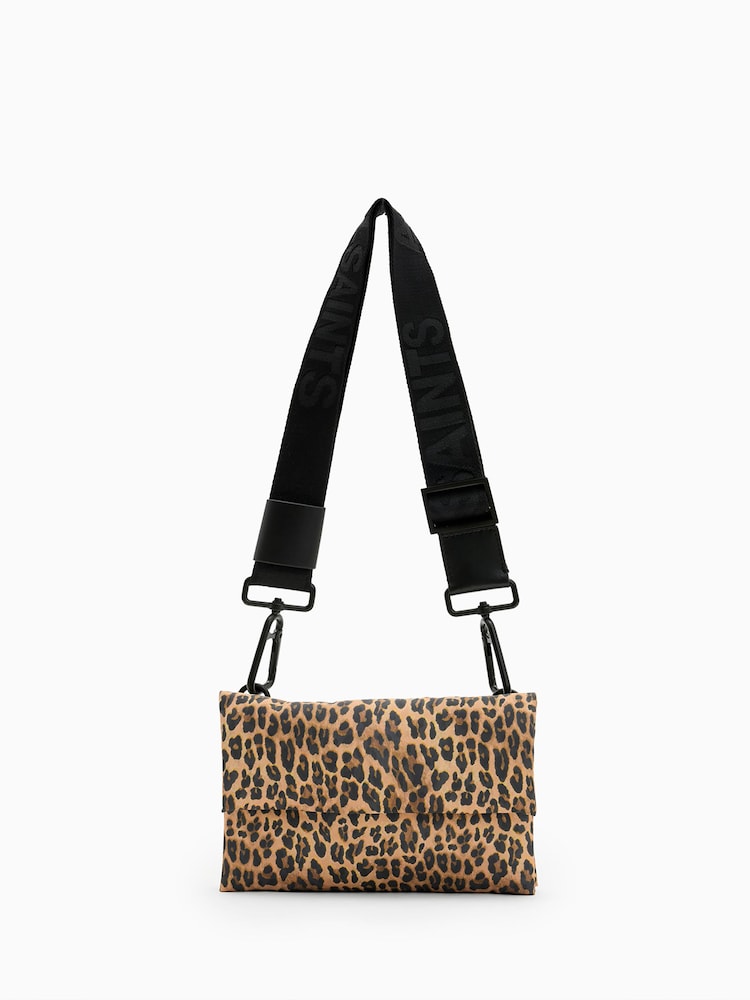 AllSaints Brown Ezra Rec Cross-Body Leopard Print Bag - Image 1 of 8