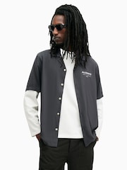 AllSaints Blue Underground Short Sleeve Shirt - Image 1 of 9