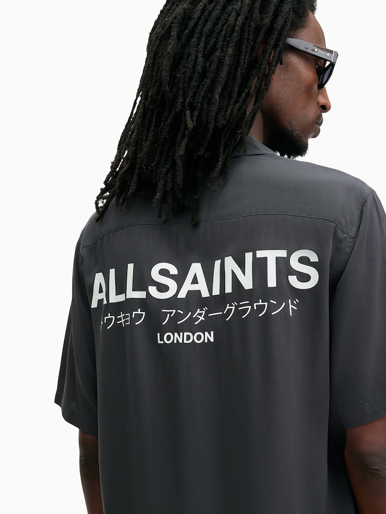 AllSaints Blue Underground Short Sleeve Shirt - Image 2 of 9 AllSaints Blue Underground Short Sleeve Shirt - Image 2 of 9