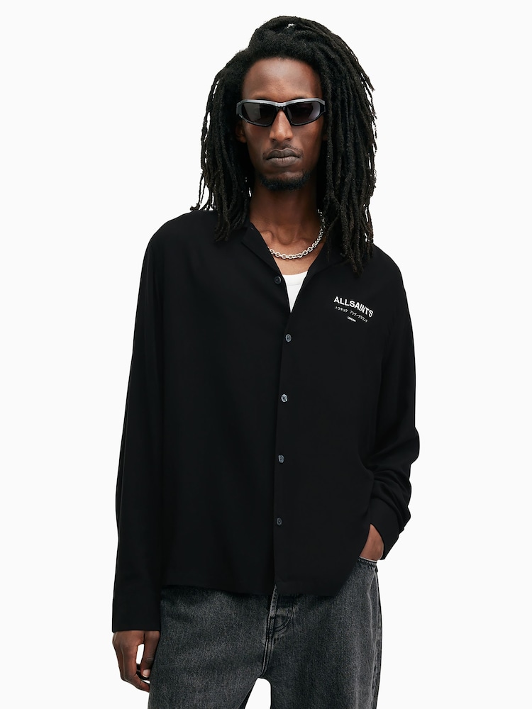 AllSaints Black Underground Long Sleeve Shirt - Image 1 of 8