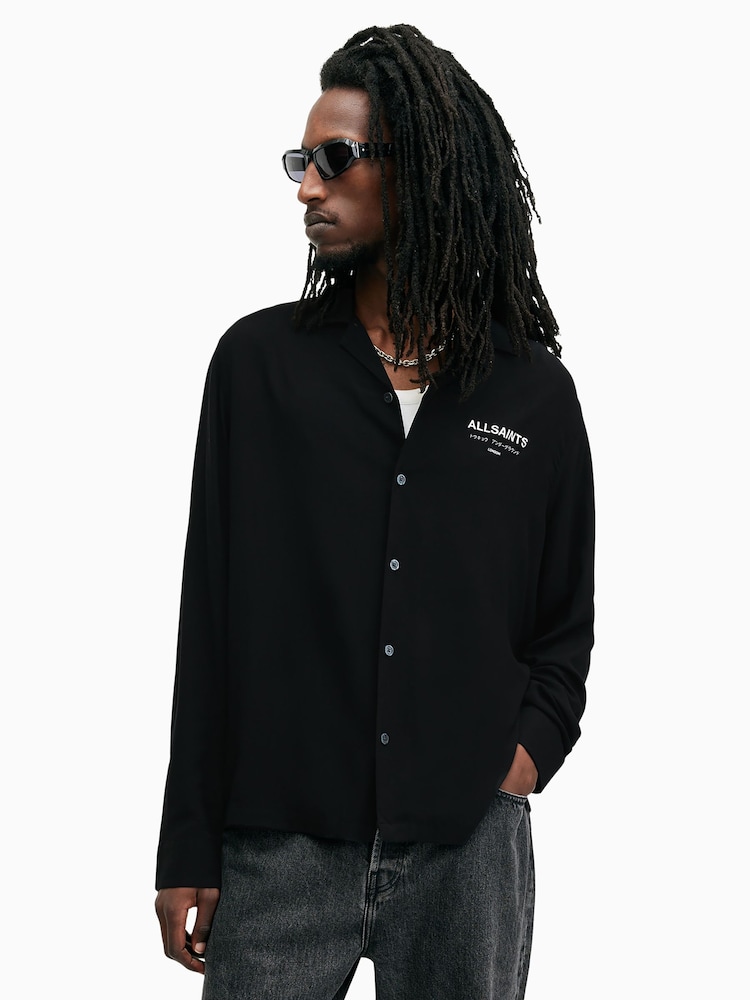 AllSaints Black Underground Long Sleeve Shirt - Image 4 of 8