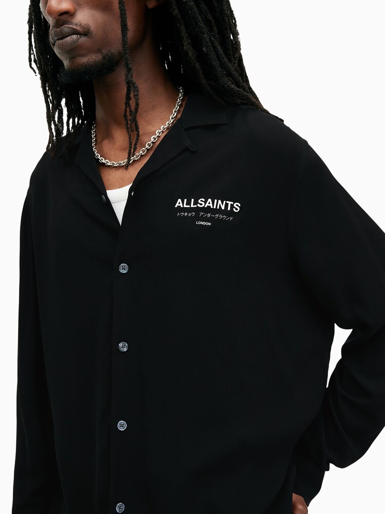 AllSaints Black Underground Long Sleeve Shirt - Image 5 of 8