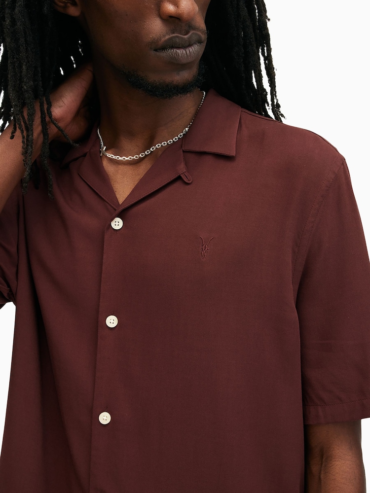 AllSaints Red Venice Short Sleeve Shirt - Image 2 of 7