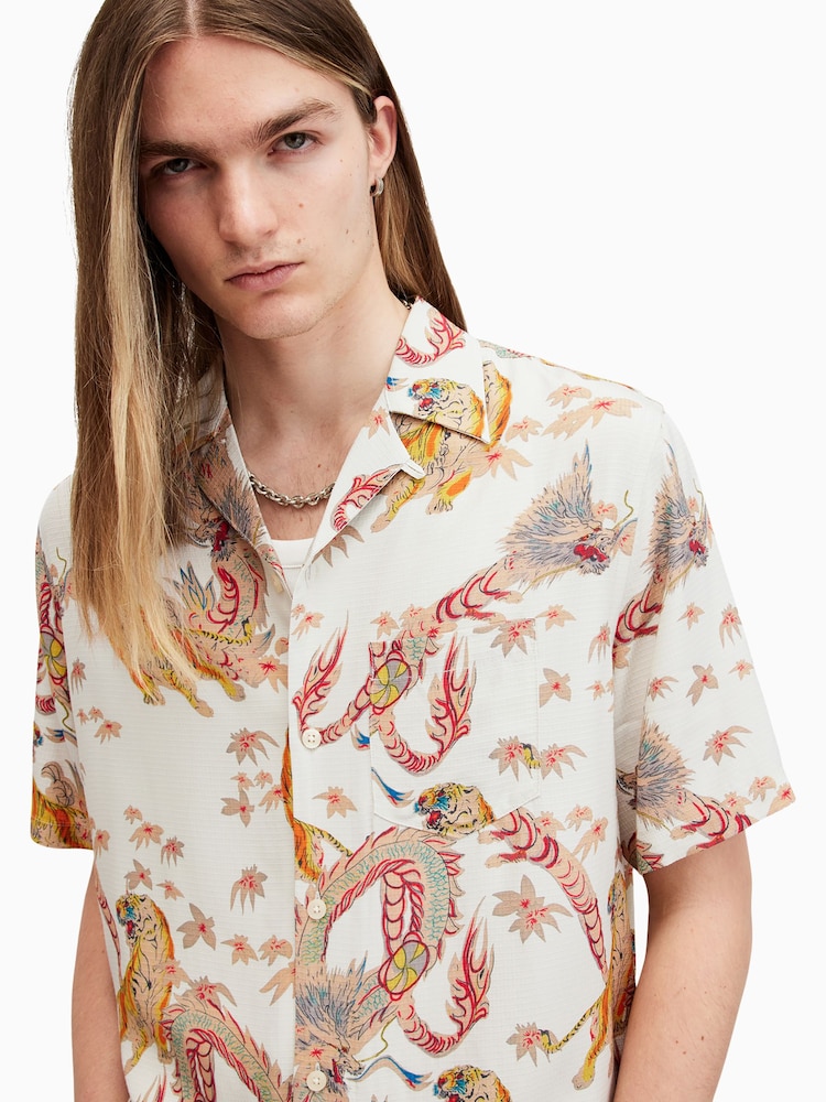 AllSaints White Dragon Short Sleeve Shirt - Image 2 of 7