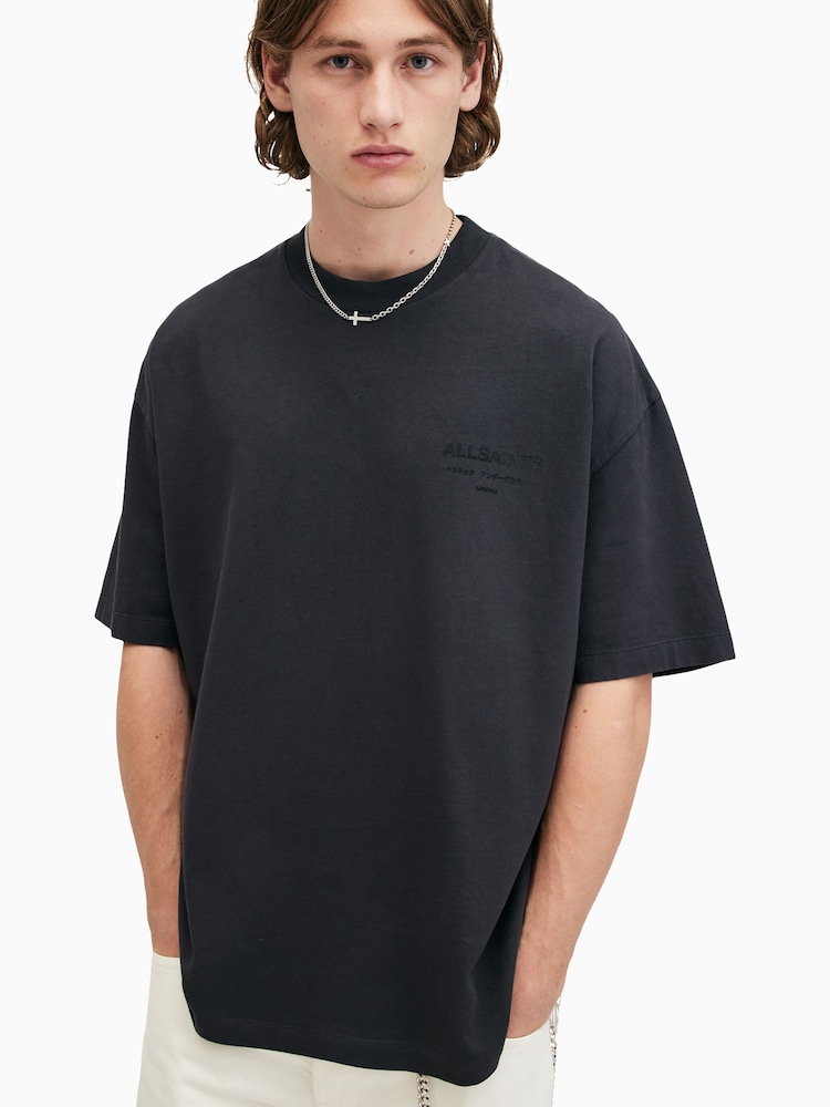 AllSaints Grey 100% Cotton Xander Shortsleeve Crew Neck T-Shirt - Image 1 of 9