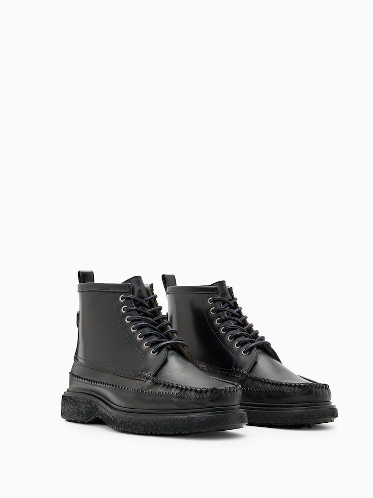 AllSaints Black Gibbs Moc Boots - Image 2 of 5