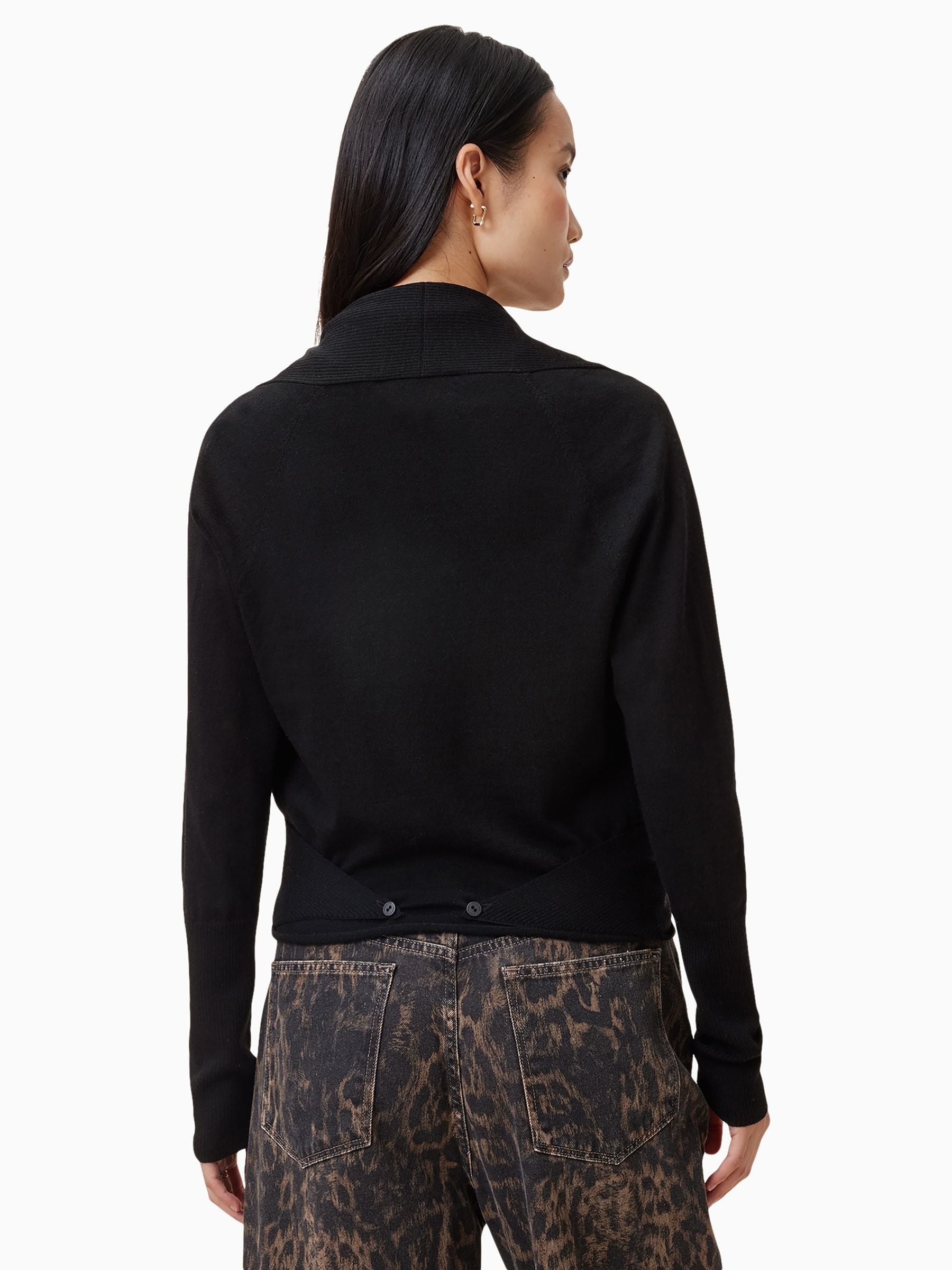 Buy AllSaints Black Wasson Pirate White Wool Wrap Cardigan from