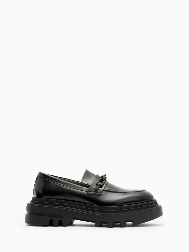 AllSaints Black Alexia Chain Loafers - Image 1 of 6