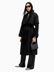 AllSaints Black 100% Cotton Clyde Trench Coat - Image 1 of 7