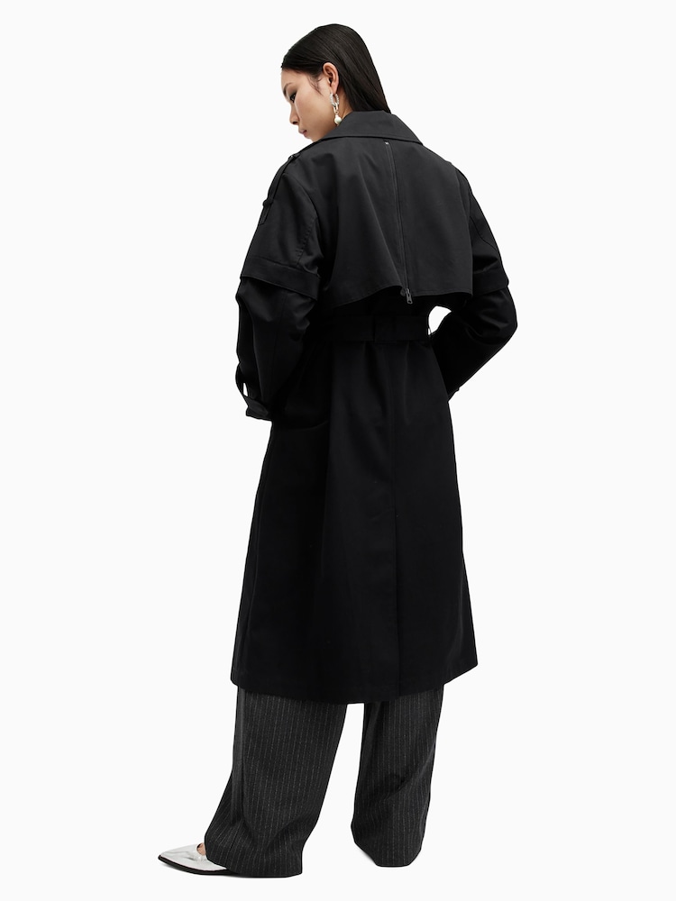 AllSaints Black 100% Cotton Clyde Trench Coat - Image 6 of 7