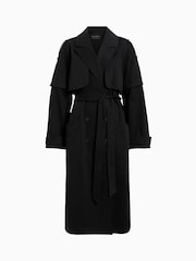 AllSaints Black 100% Cotton Clyde Trench Coat - Image 7 of 7